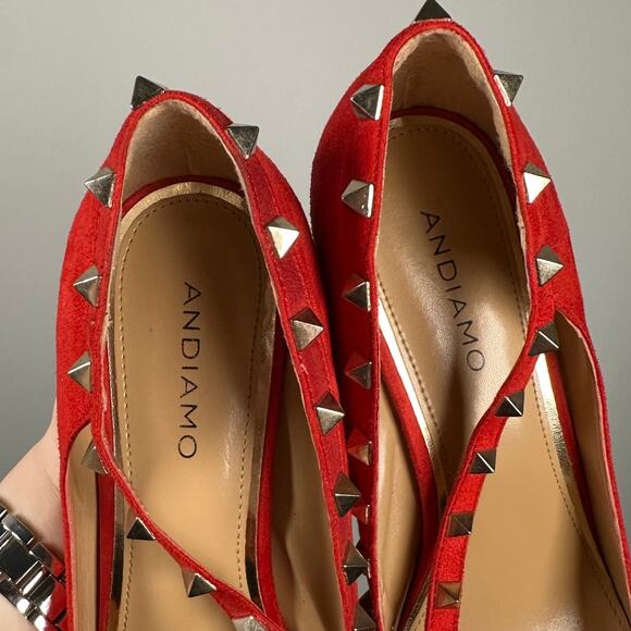 Andiamo Red Suede Studded Strap Heels Women's 11 - Picture 5 of 9